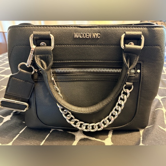 Madden NYC Black Crossbody Bag with Chain Detail - Picture 1 of 5
